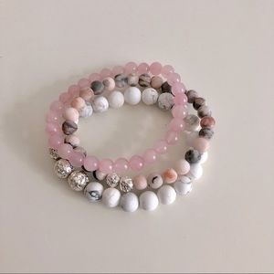 Rose Quartz, Jasper and Howlite Bracelet Set